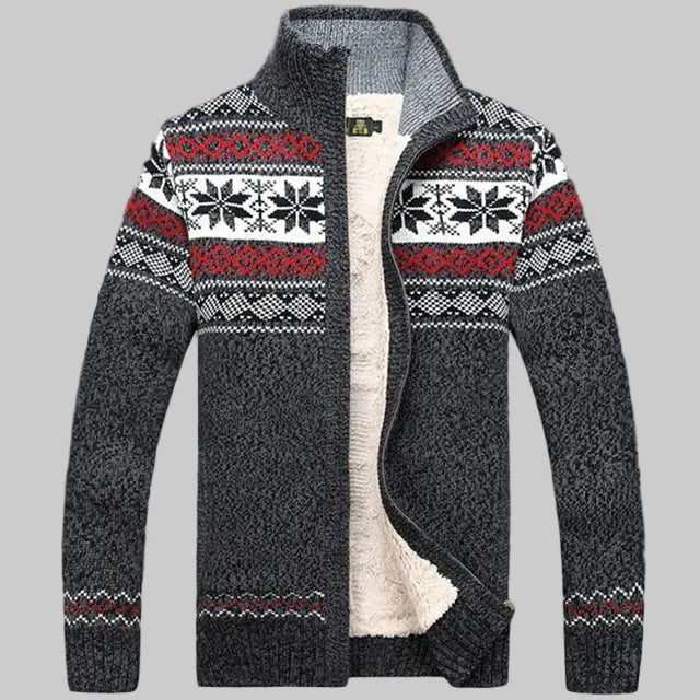 Men’s Zip-Up Sweater – Wool Blend – Sherpa Lined – Jacquard Knit – Regular Fit