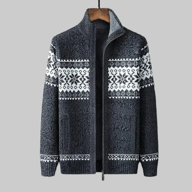 Men’s Zip-Up Sweater – Wool Blend – Sherpa Lined – Jacquard Knit – Regular Fit