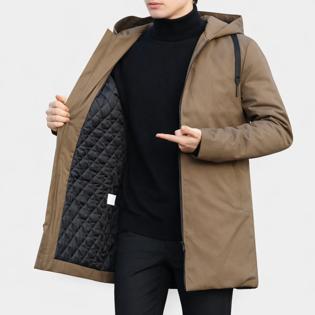 Men's Quilted Hooded Winter Coat - Insulated Warm Jacket for Casual Outdoor Wear