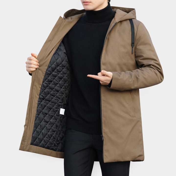 Men's Quilted Hooded Winter Coat - Insulated Warm Jacket for Casual Outdoor Wear