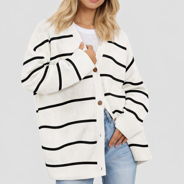 Striped Knit Cardigan Sweater for Women