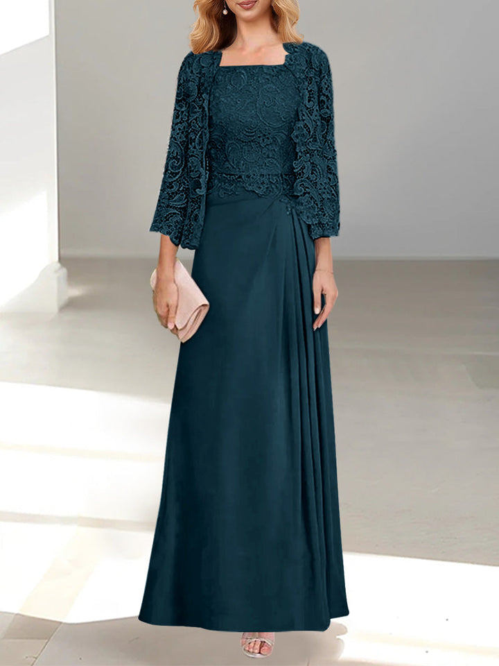 A-Line Floor-Length Chiffon Mother of the Bride Dress with Lace Appliques – Elegant Formal Gown for Weddings 0