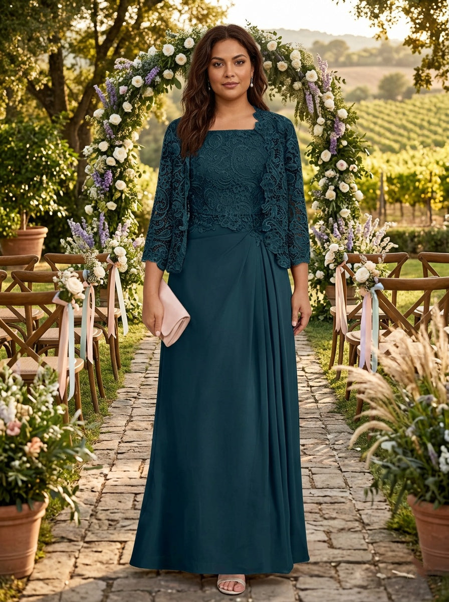 A-Line Floor-Length Chiffon Mother of the Bride Dress with Lace Appliques – Elegant Formal Gown for Weddings 2