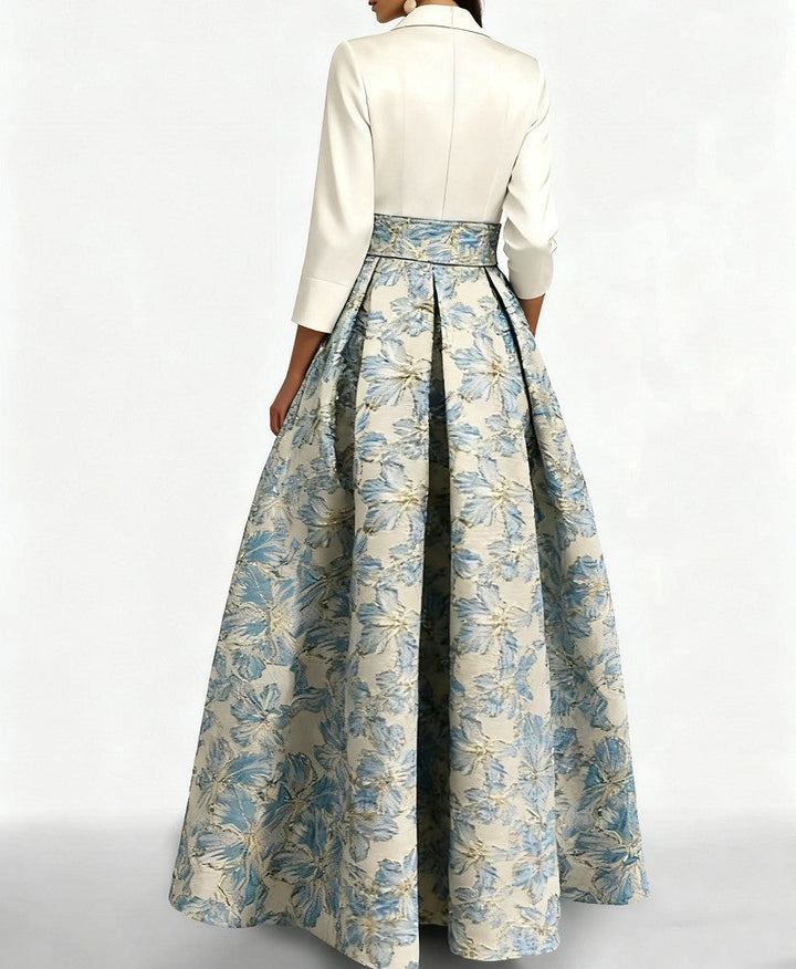 A-Line Floral Print Dress with Shirt Collar and 3/4 Sleeves – Elegant Mother of the Bride & Groom Gown 2
