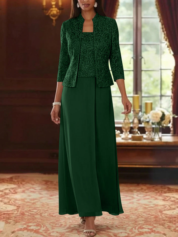 A-Line Mother of the Bride Dress in Taupe with Lace Jacket, Elegant Ankle-Length Chiffon Design 41