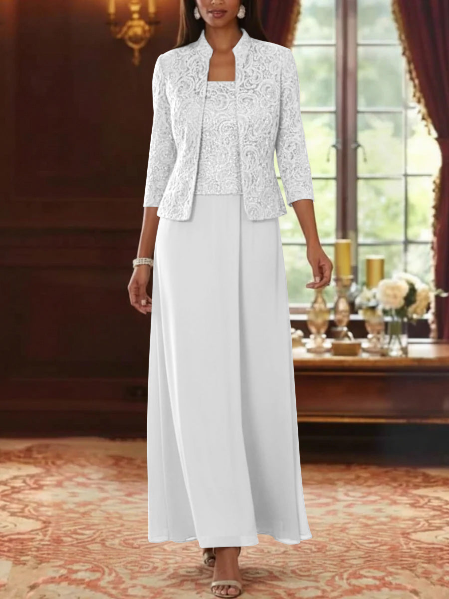 A-Line Mother of the Bride Dress in Taupe with Lace Jacket, Elegant Ankle-Length Chiffon Design 51