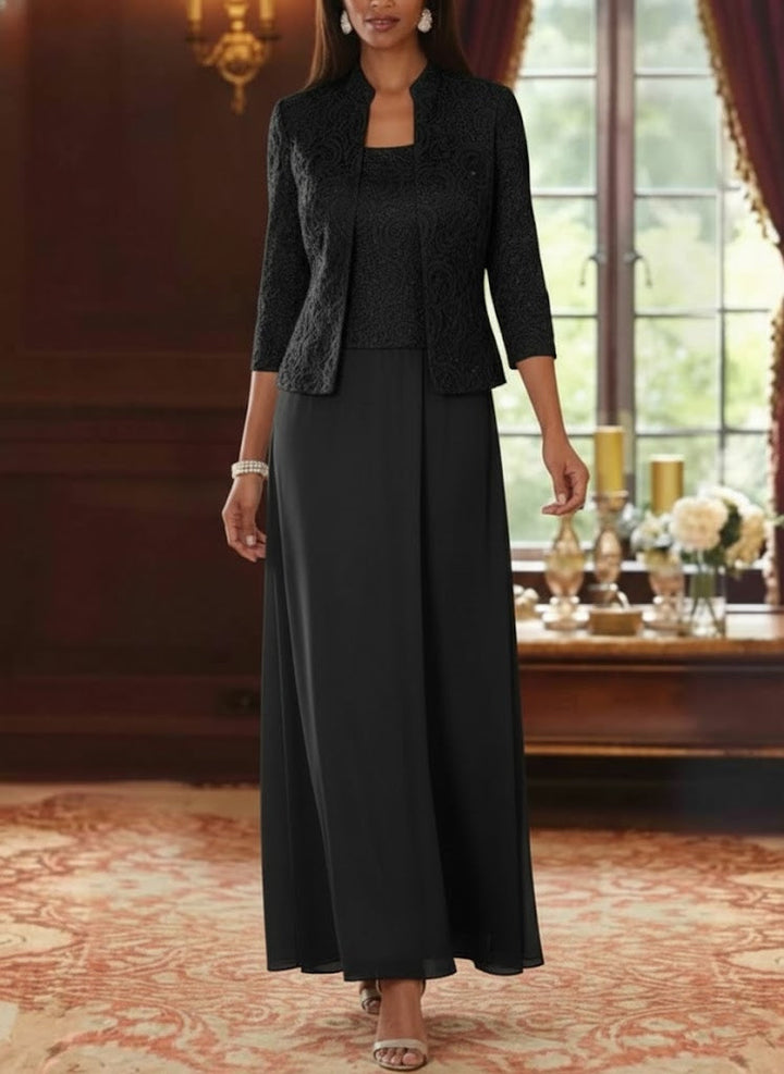 A-Line Mother of the Bride Dress in Taupe with Lace Jacket, Elegant Ankle-Length Chiffon Design 6