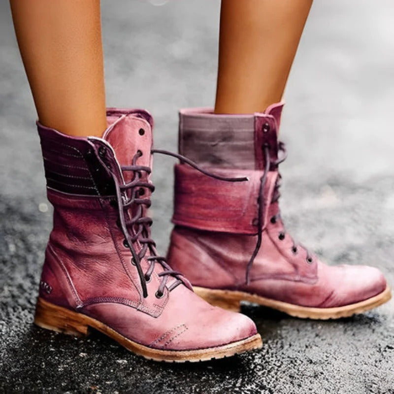 Black Ankle Boots with Arch Support and Lace-Up Closure – Vintage Distressed Leather Look for Women 0