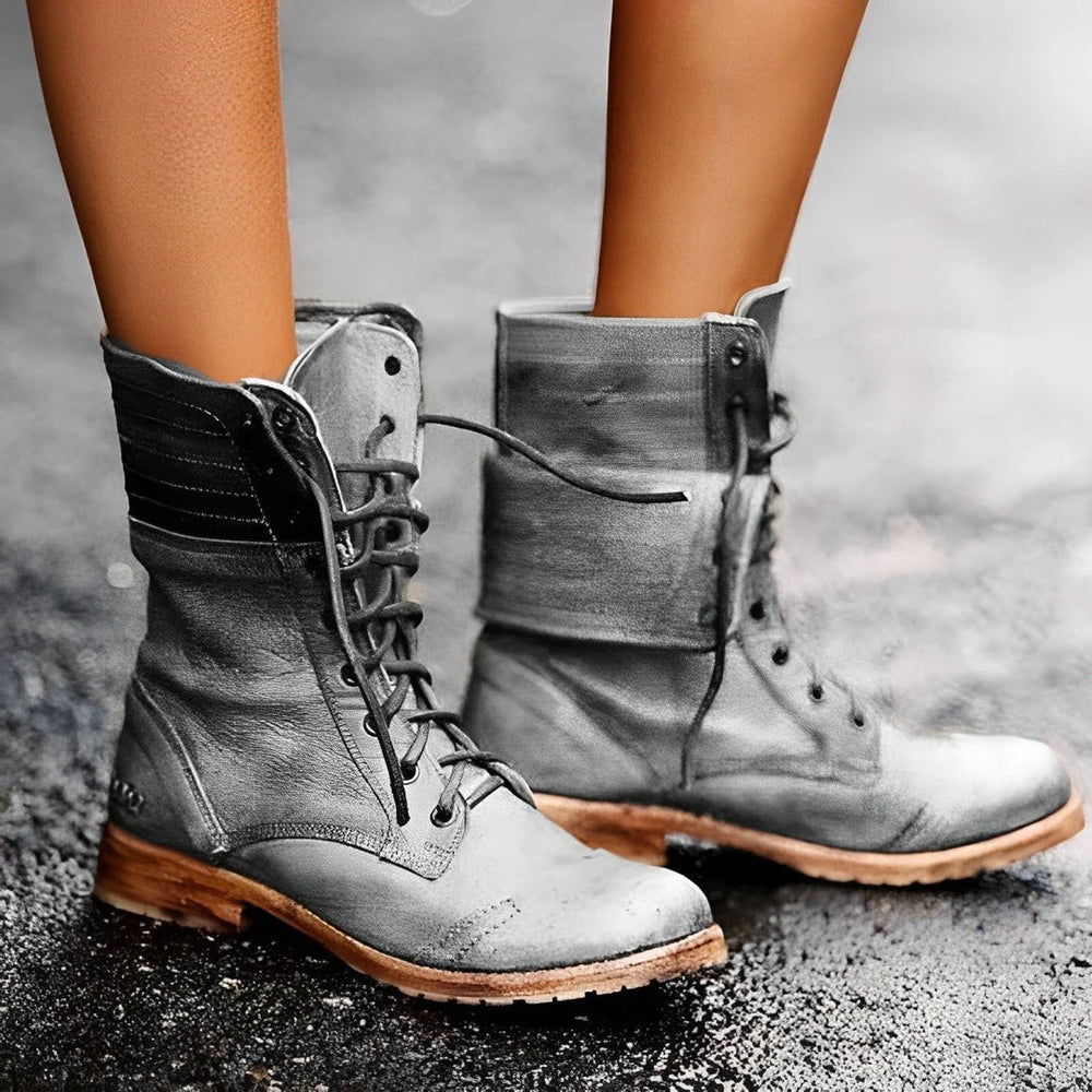 Black Ankle Boots with Arch Support and Lace-Up Closure – Vintage Distressed Leather Look for Women 1