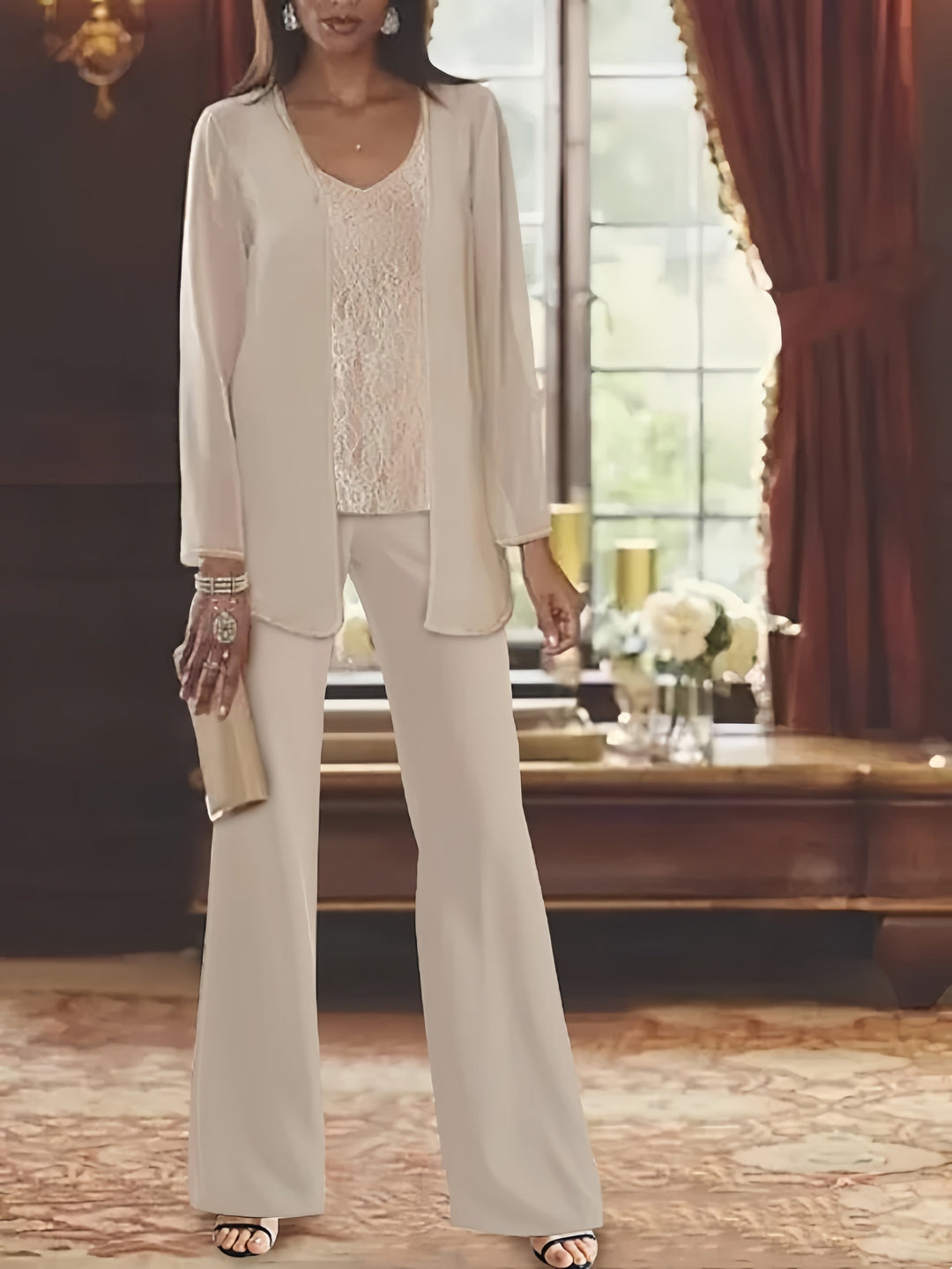 Chiffon Pantsuit for Mother of the Bride with Matching Jacket – Elegant Petite-Friendly Wedding Attire 0