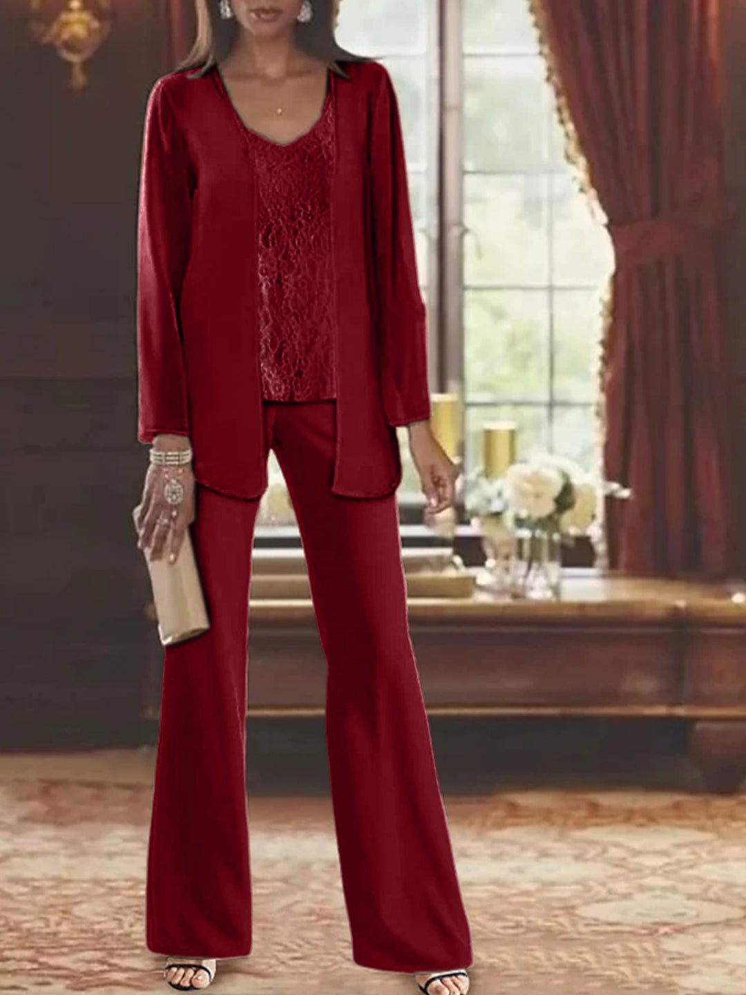 Chiffon Pantsuit for Mother of the Bride with Matching Jacket – Elegant Petite-Friendly Wedding Attire 44