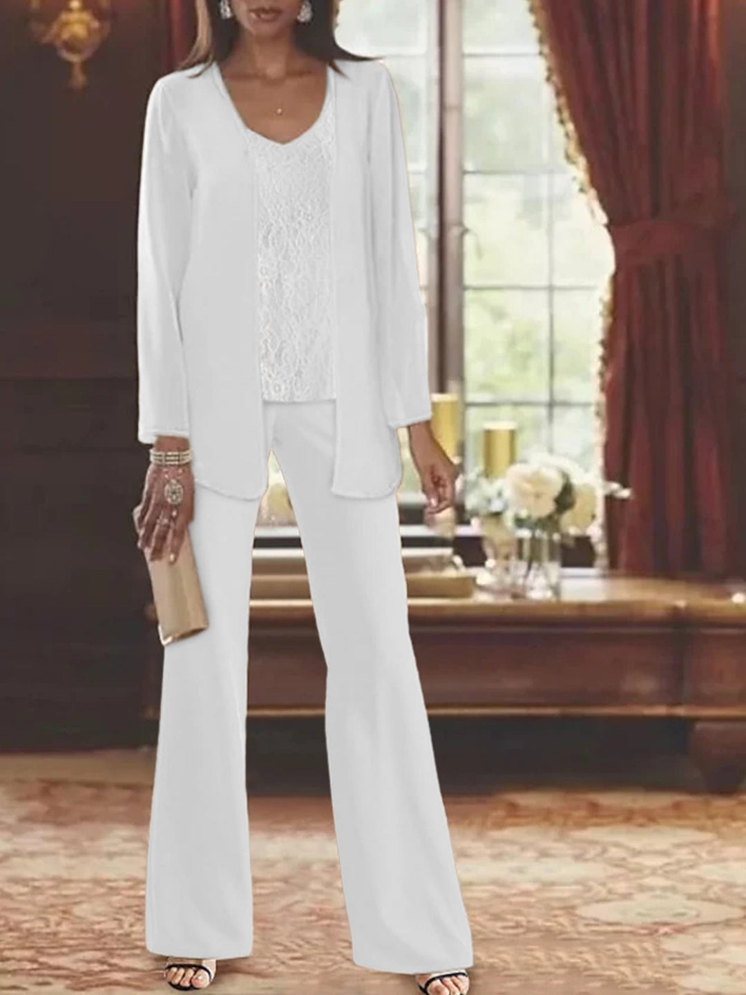 Chiffon Pantsuit for Mother of the Bride with Matching Jacket – Elegant Petite-Friendly Wedding Attire 75
