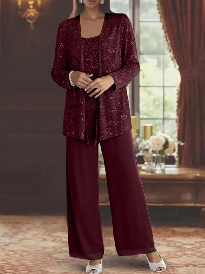 Chiffon Pantsuit with Sequins and Jacket – Elegant Mother of the Bride Outfit for Weddings – Silver Ankle-Length Design 11