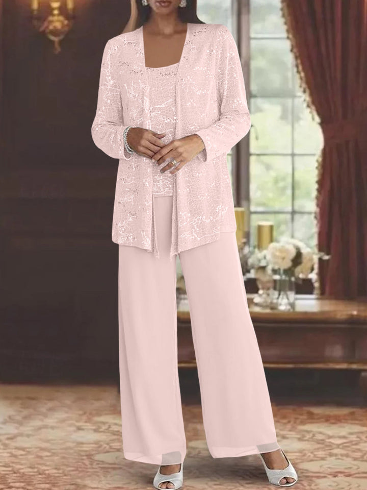 Chiffon Pantsuit with Sequins and Jacket – Elegant Mother of the Bride Outfit for Weddings – Silver Ankle-Length Design 12