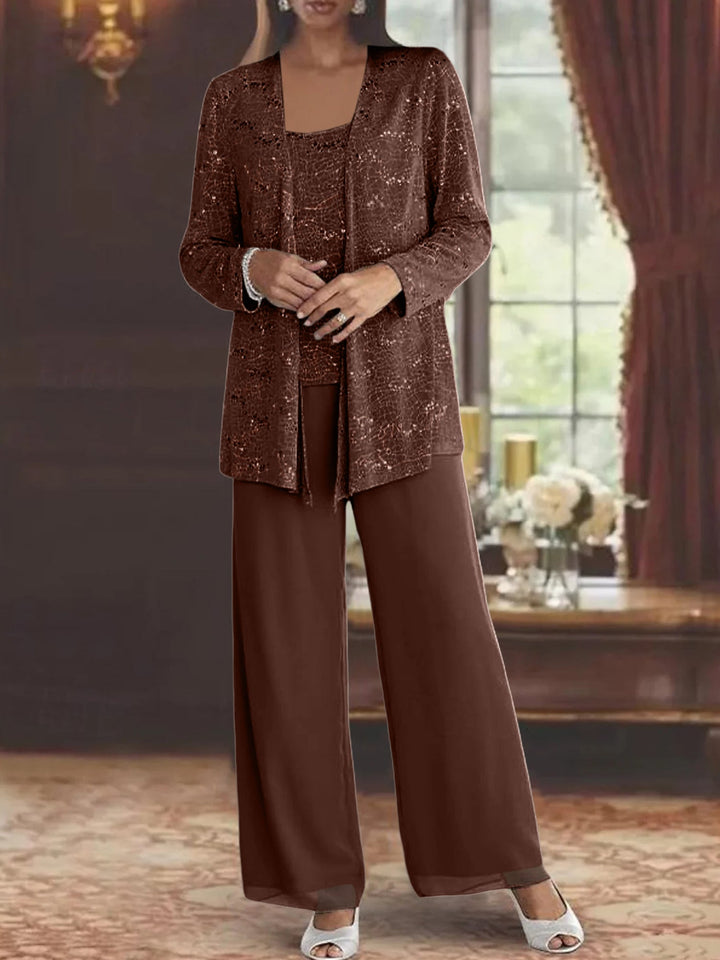 Chiffon Pantsuit with Sequins and Jacket – Elegant Mother of the Bride Outfit for Weddings – Silver Ankle-Length Design 15