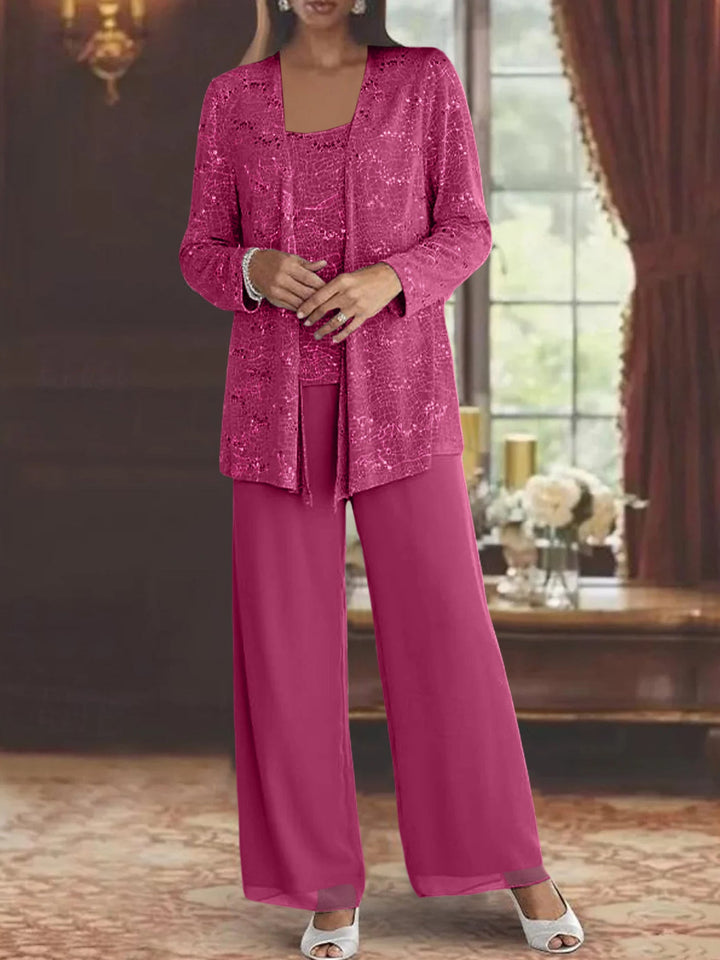 Chiffon Pantsuit with Sequins and Jacket – Elegant Mother of the Bride Outfit for Weddings – Silver Ankle-Length Design 19