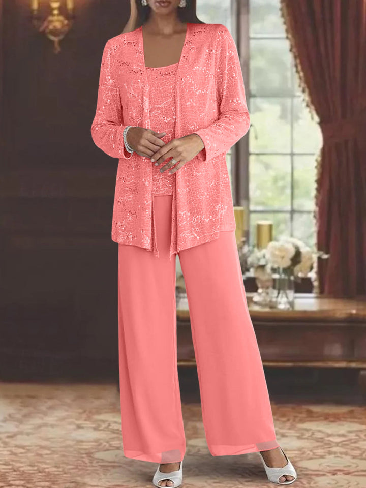 Chiffon Pantsuit with Sequins and Jacket – Elegant Mother of the Bride Outfit for Weddings – Silver Ankle-Length Design 25