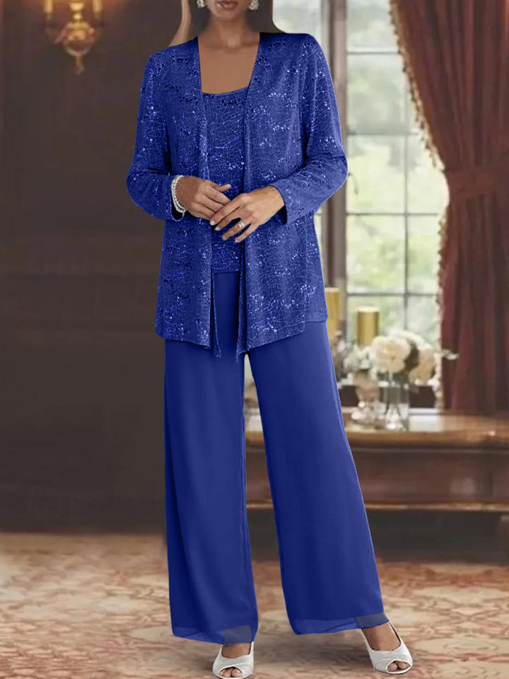 Chiffon Pantsuit with Sequins and Jacket – Elegant Mother of the Bride Outfit for Weddings – Silver Ankle-Length Design 37