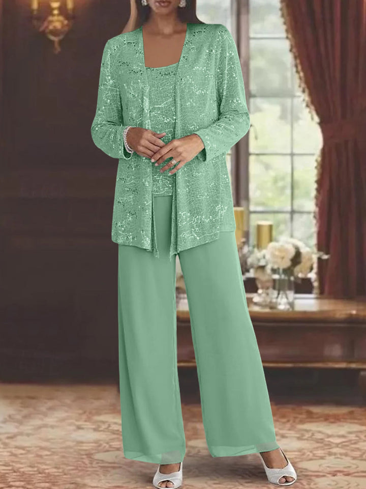 Chiffon Pantsuit with Sequins and Jacket – Elegant Mother of the Bride Outfit for Weddings – Silver Ankle-Length Design 9
