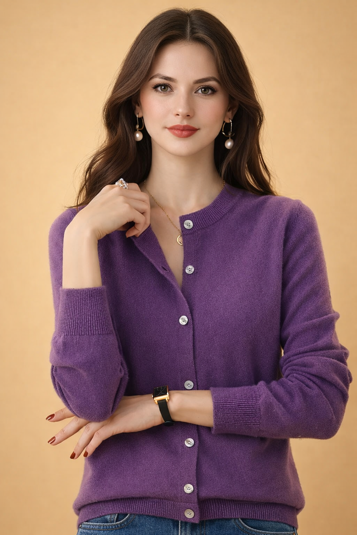 Classic Round Neck Cardigan with Front Buttons – Soft Fabric White Cardigan for Women 1