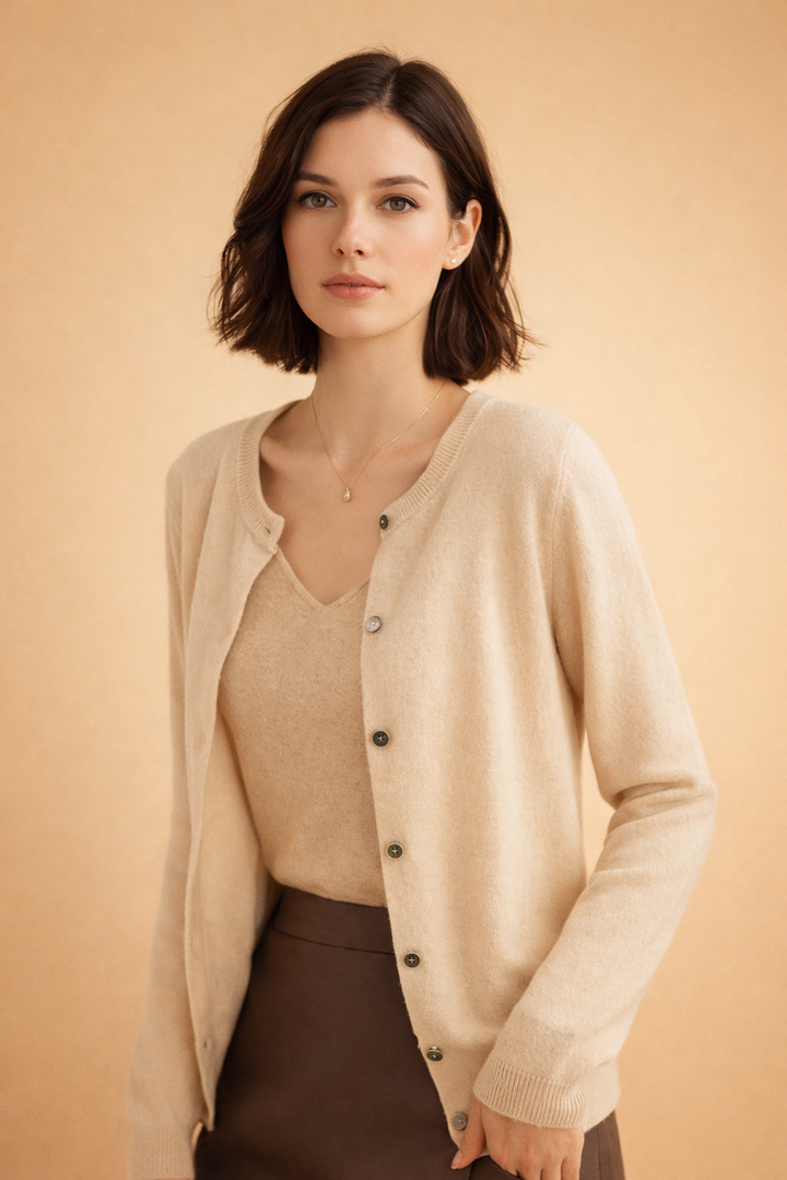 Classic Round Neck Cardigan with Front Buttons – Soft Fabric White Cardigan for Women 4