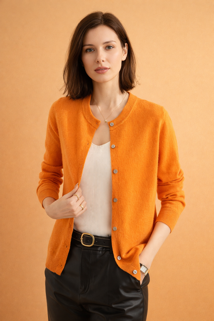 Classic Round Neck Cardigan with Front Buttons – Soft Fabric White Cardigan for Women 5