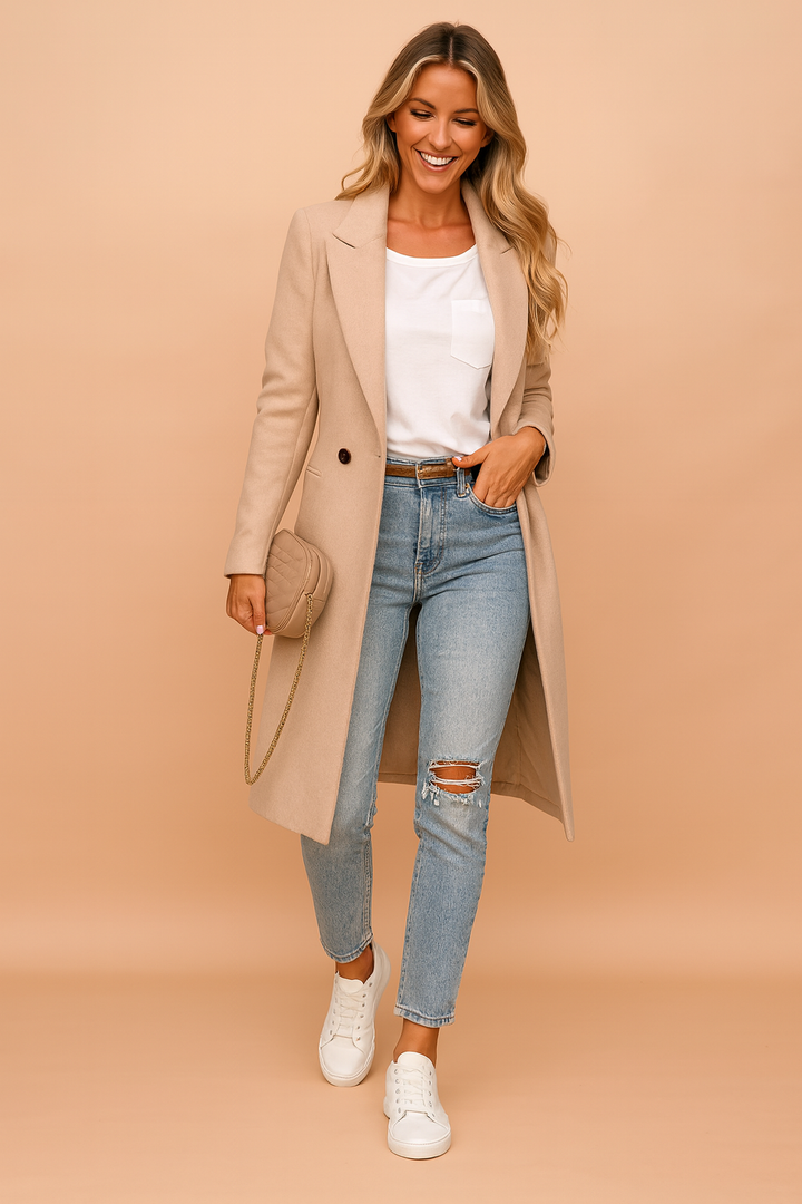 Double-Breasted Women's Coat with Elegant Collar and Decorative Buttons – Classic Style, Practical Pockets 0