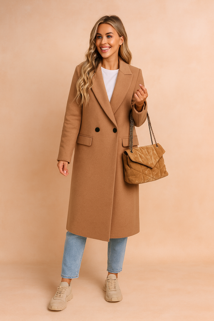 Double-Breasted Women's Coat with Elegant Collar and Decorative Buttons – Classic Style, Practical Pockets 3