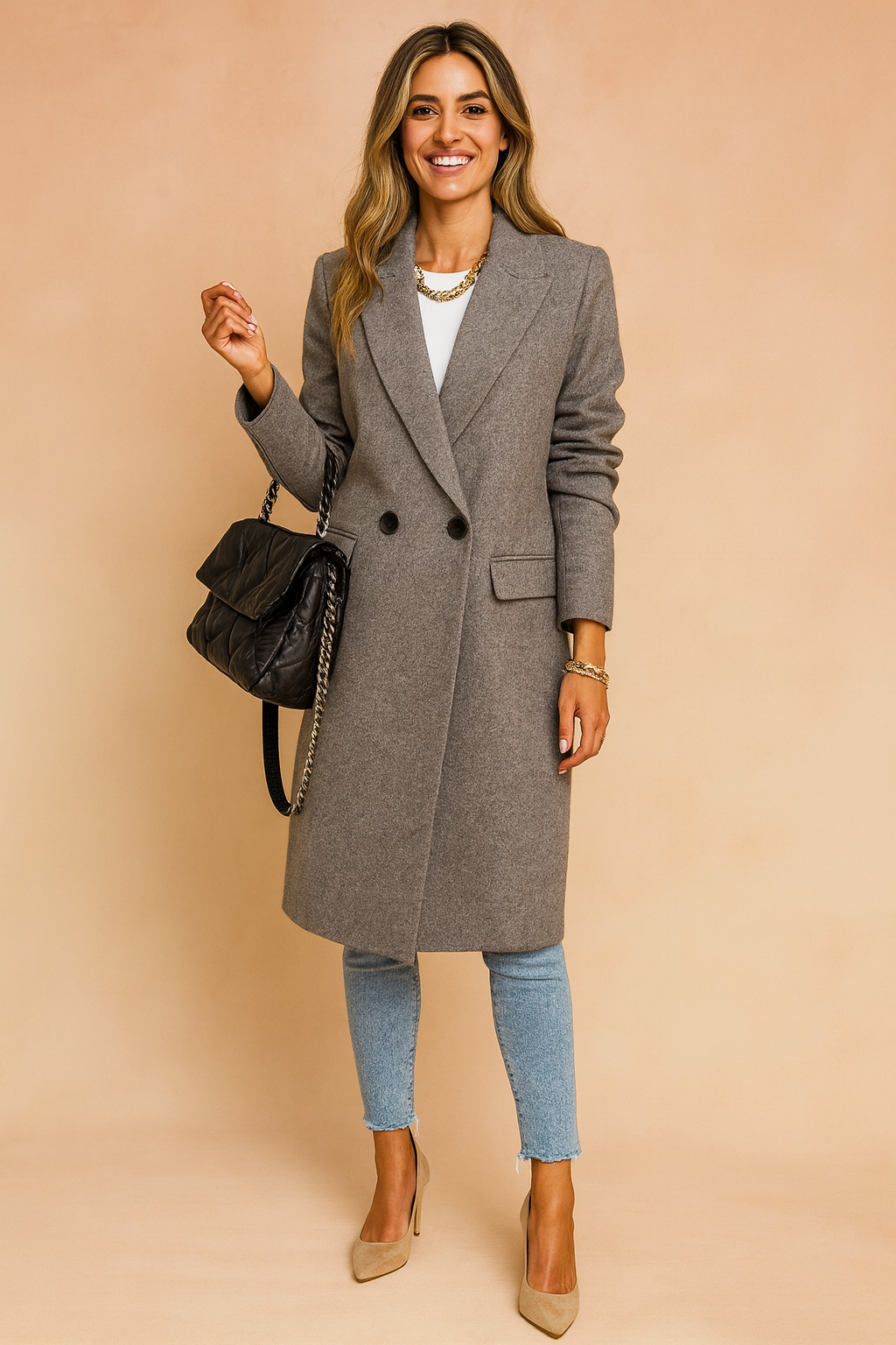 Double-Breasted Women's Coat with Elegant Collar and Decorative Buttons – Classic Style, Practical Pockets 4