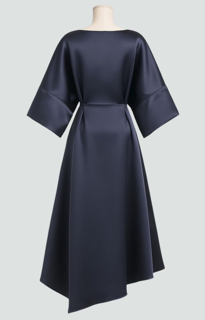 Elegant Maxi Dress with Draped Design and Brooch Detail – Long Sleeve Plus Size Evening Gown for Women 7