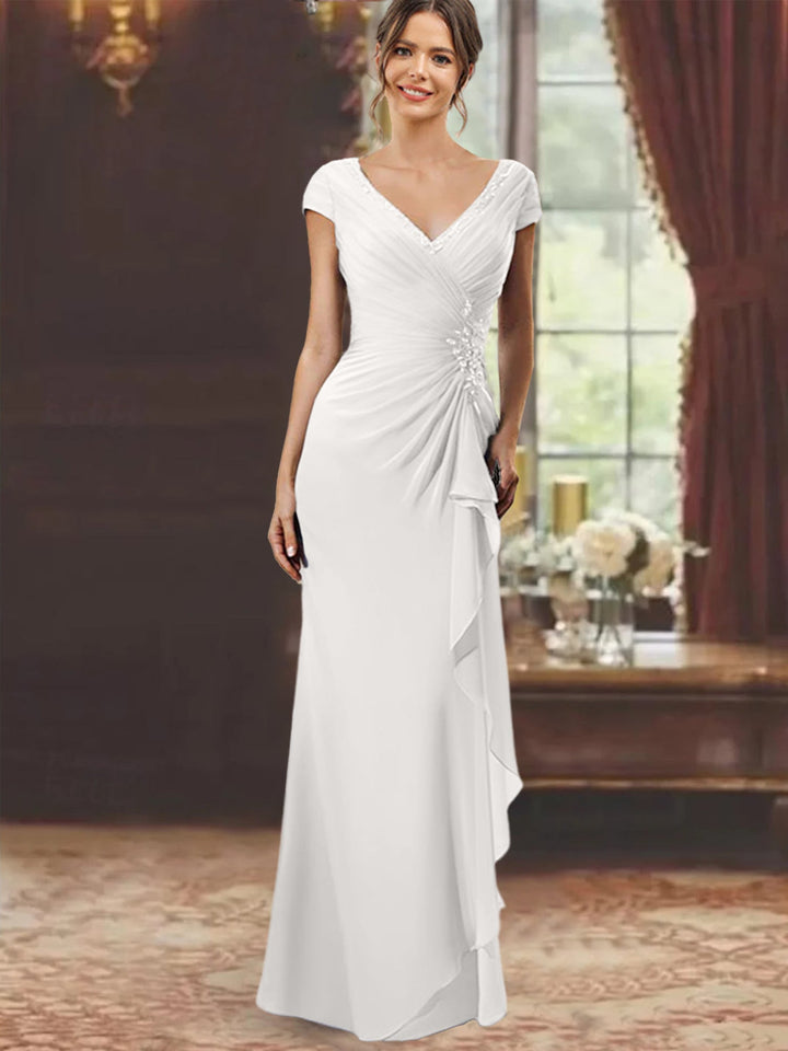 Floor-Length Mother of the Bride Dress with Ruffles and Appliques – Lavender Chiffon V-Neck 15