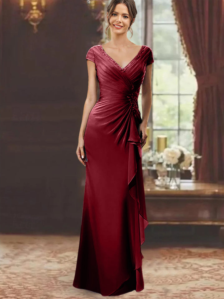 Floor-Length Mother of the Bride Dress with Ruffles and Appliques – Lavender Chiffon V-Neck 24