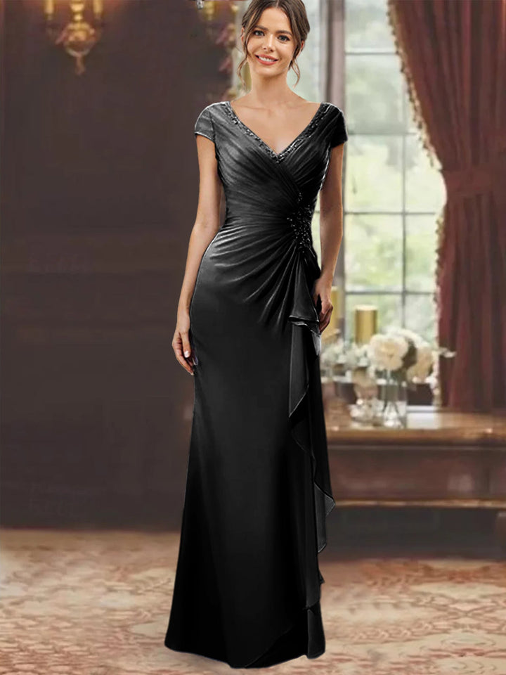 Floor-Length Mother of the Bride Dress with Ruffles and Appliques – Lavender Chiffon V-Neck 35