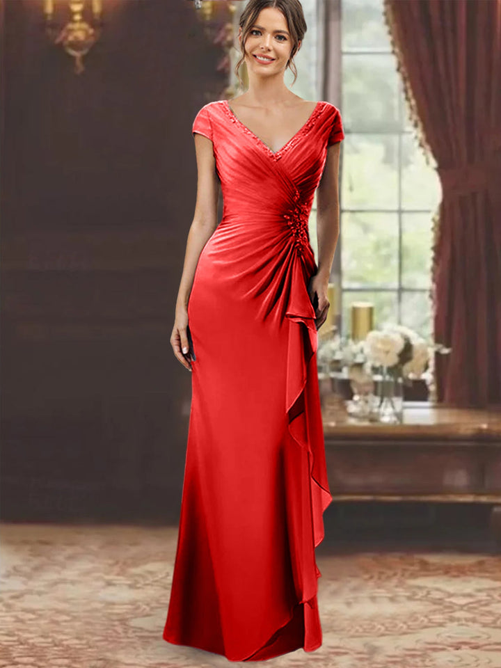 Floor-Length Mother of the Bride Dress with Ruffles and Appliques – Lavender Chiffon V-Neck 58