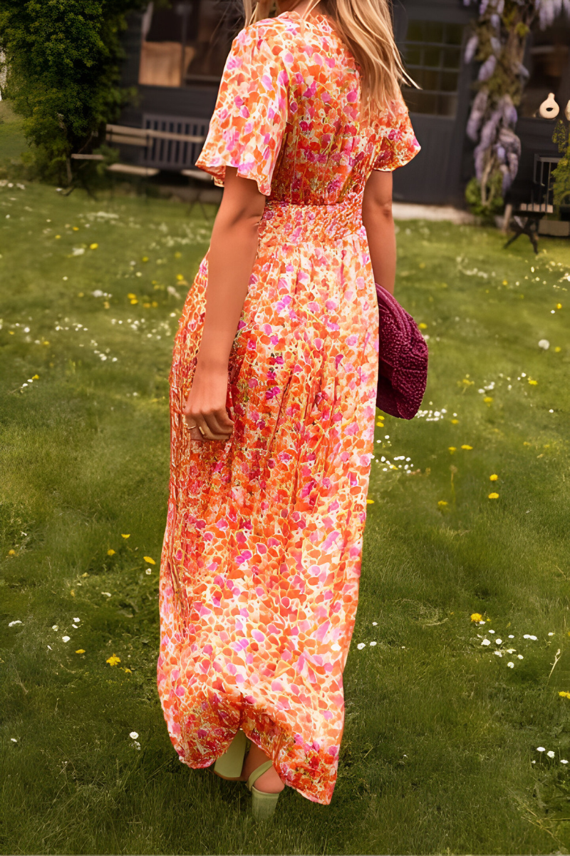 Floral Maxi Dress with Short Sleeves and V-Neck – Elegant Summer Long Dress for Women 2