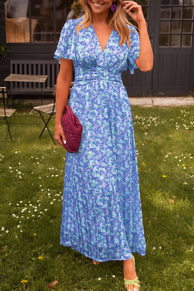 Floral Maxi Dress with Short Sleeves and V-Neck – Elegant Summer Long Dress for Women 3