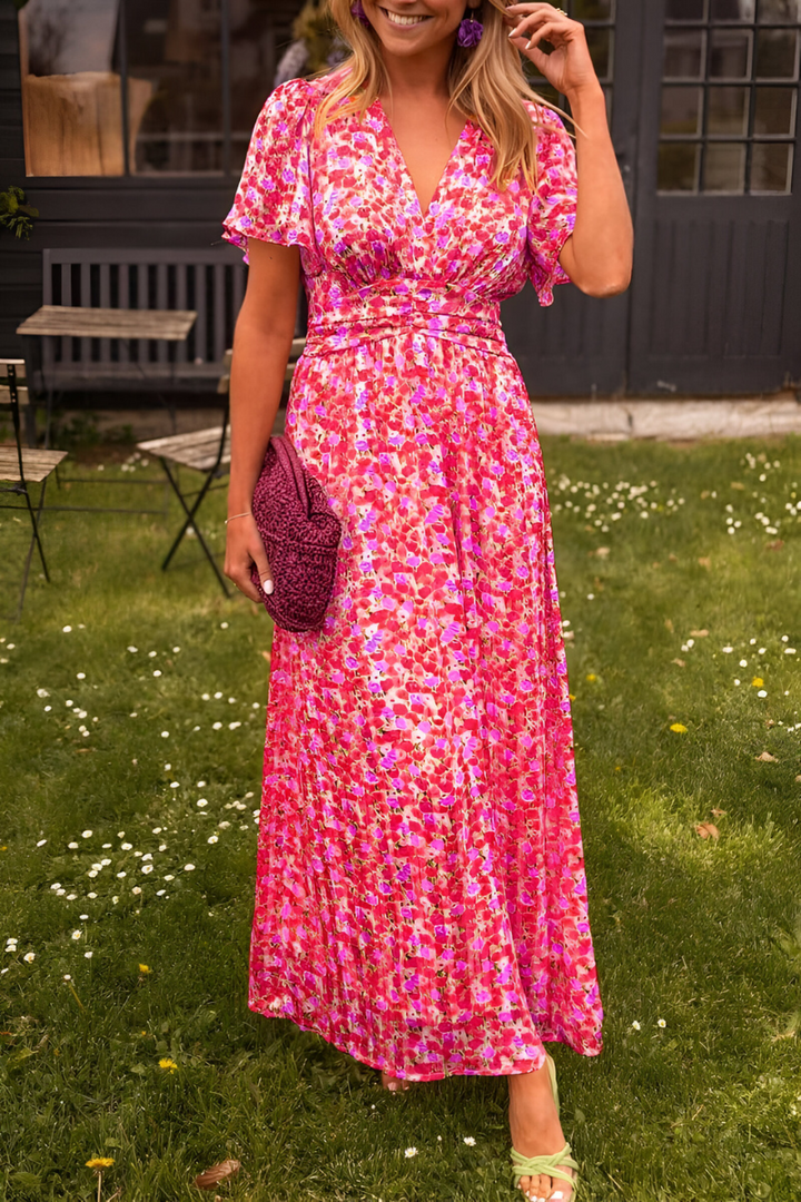 Floral Maxi Dress with Short Sleeves and V-Neck – Elegant Summer Long Dress for Women 4