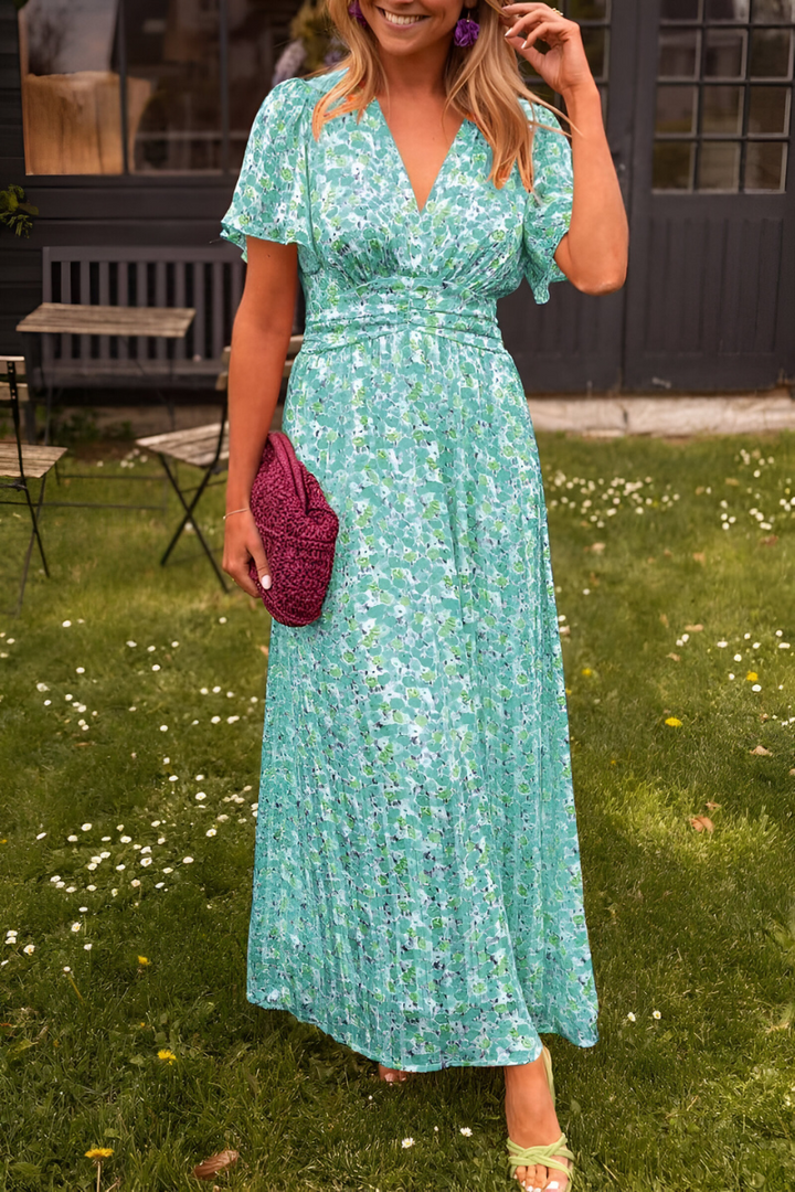 Floral Maxi Dress with Short Sleeves and V-Neck – Elegant Summer Long Dress for Women 5