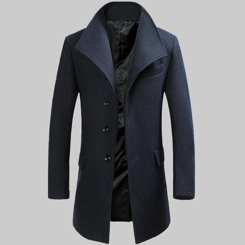Men’s Wool Overcoat - Tailored Fit - Single-Breasted with Notch Lapels - Classic Style