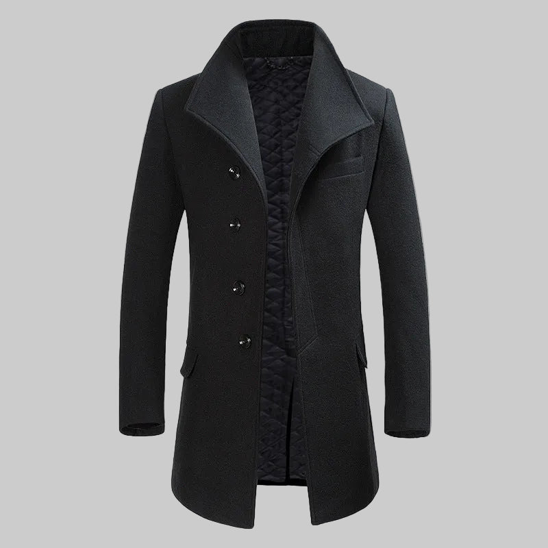Men’s Wool Overcoat - Tailored Fit - Single-Breasted with Notch Lapels - Classic Style