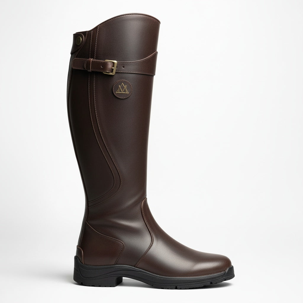 Knee High Equestrian Riding Boots for Women with Arch Support – Black Leather, Adjustable Buckle, Side-Zip Closure 0