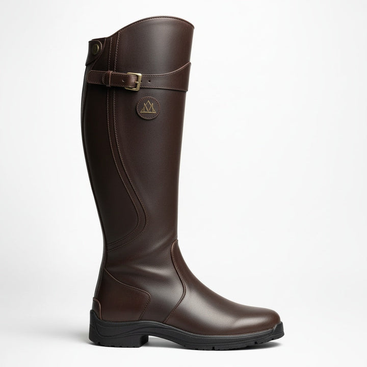 Knee High Equestrian Riding Boots for Women with Arch Support – Black Leather, Adjustable Buckle, Side-Zip Closure 0