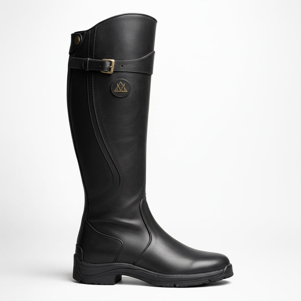 Knee High Equestrian Riding Boots for Women with Arch Support – Black Leather, Adjustable Buckle, Side-Zip Closure 4