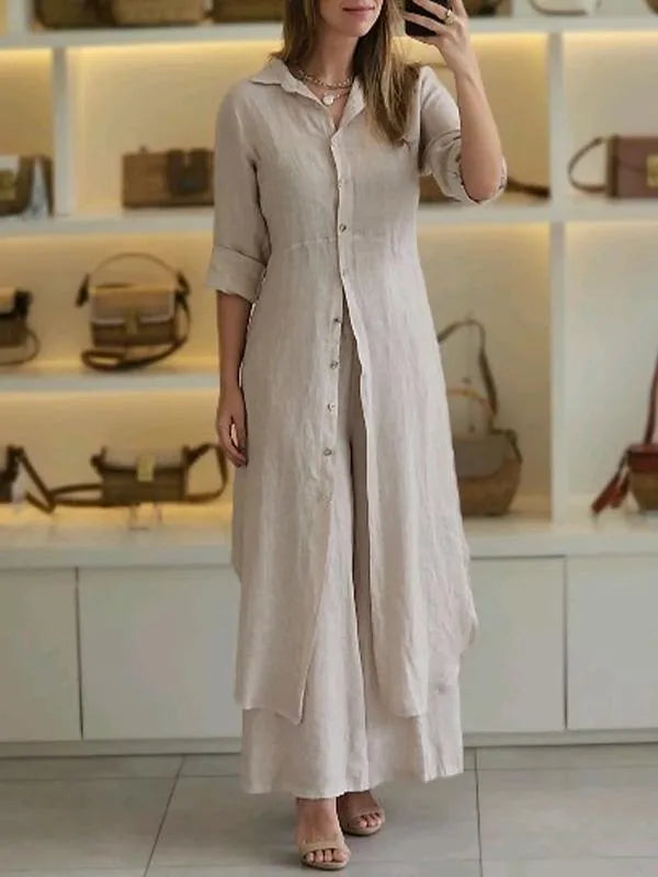 Linen Two-Piece Set with Relaxed Fit and Breathable Fabric – Casual Minimalist Style in Multiple Colors 0