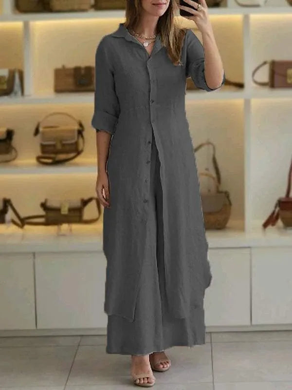 Linen Two-Piece Set with Relaxed Fit and Breathable Fabric – Casual Minimalist Style in Multiple Colors 1
