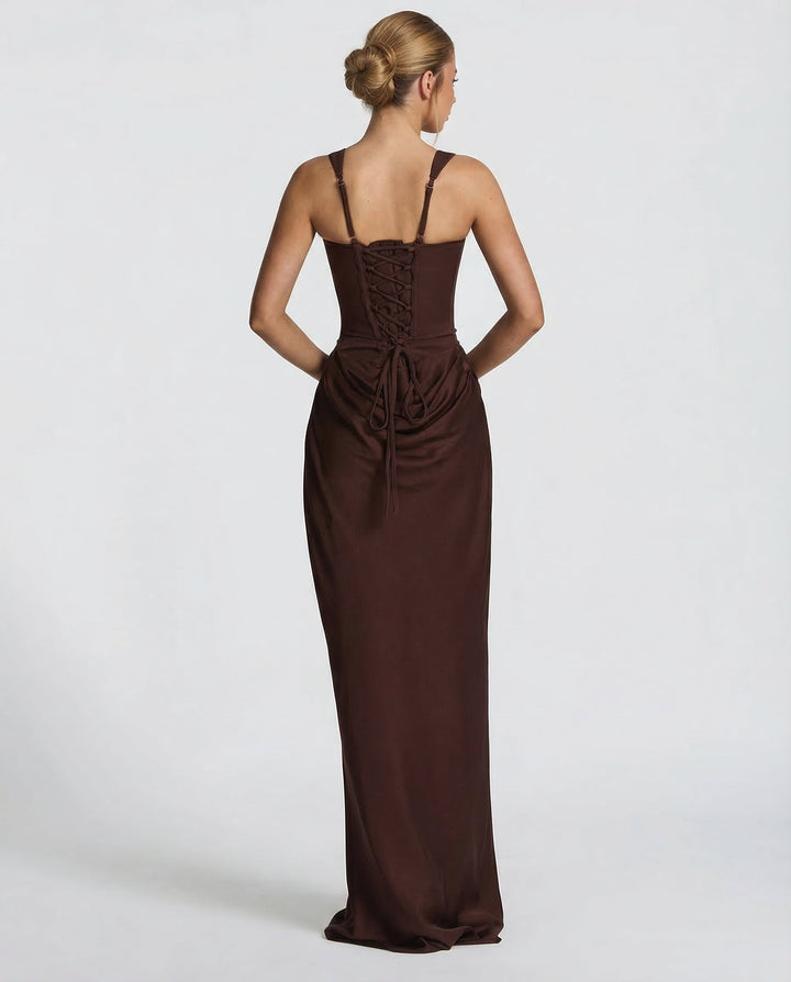 Maxi Dress with Corset Design and Draped Hips – Elegant Square Neck Long Dress for Women 2