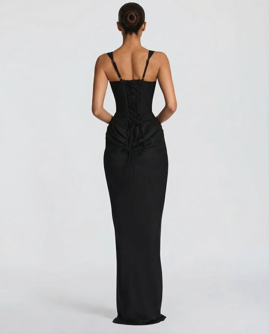 Maxi Dress with Corset Design and Draped Hips – Elegant Square Neck Long Dress for Women 6