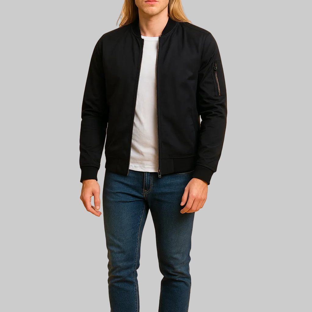 Men’s Bomber Jacket with Ribbed Hem