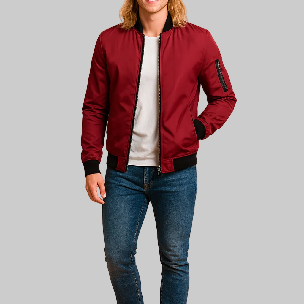 Men’s Bomber Jacket with Ribbed Hem