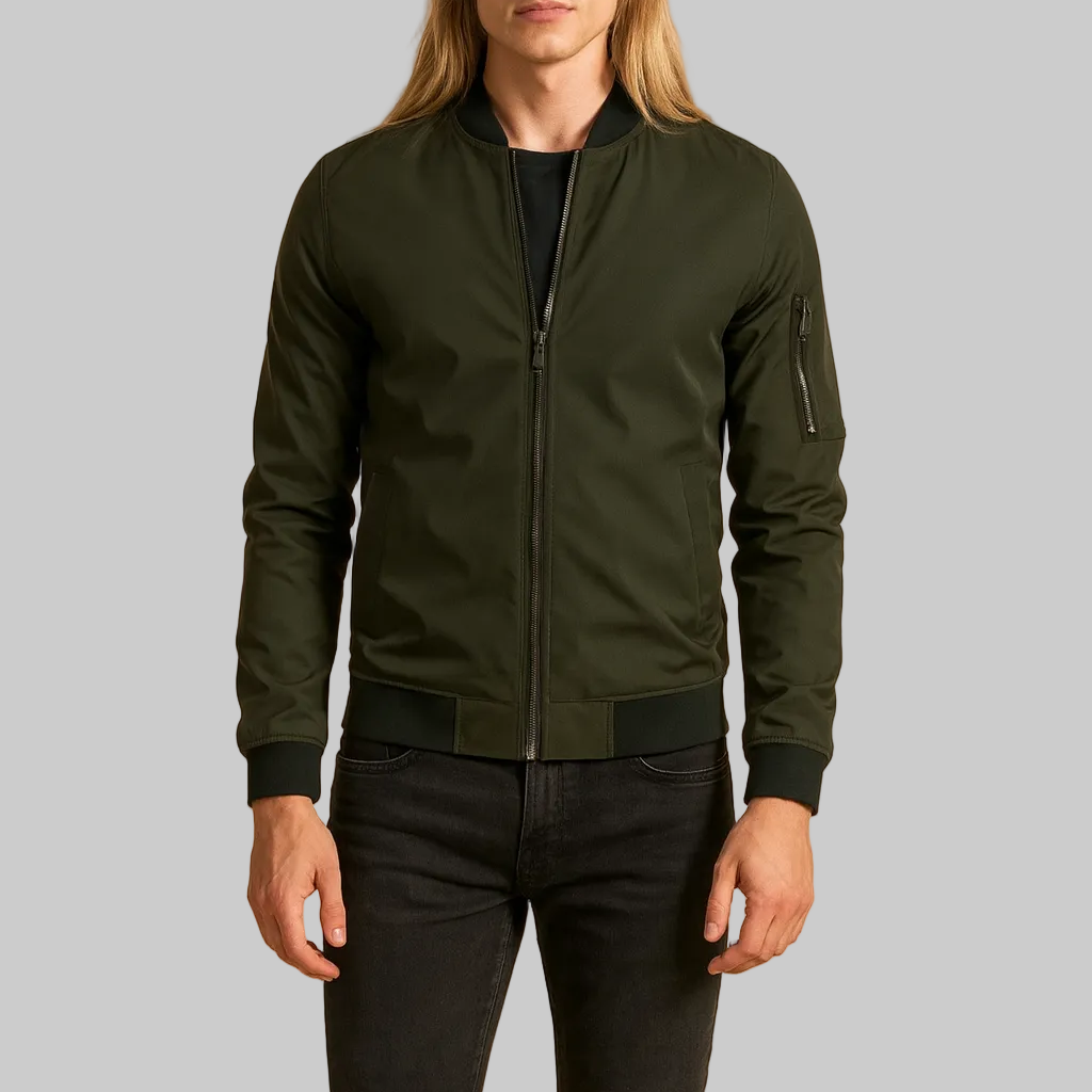 Men’s Bomber Jacket with Ribbed Hem